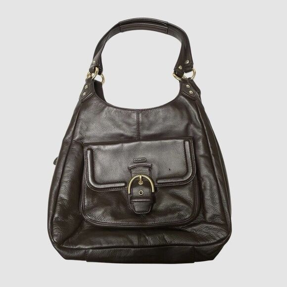 Coach Campbell Leather Hobo Double Handle Shoulder Bag Chocolate Brown F24686 - Picture 1 of 14